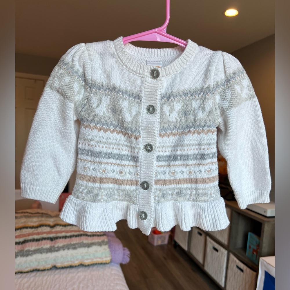 Toddler Girls Gymboree White Squirrel Button Up Cardigan Size 18-24M GUC